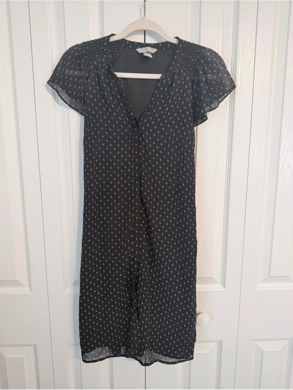 H&M Black Printed Chiffon Short Sleeve Dress with Tie Belt Size US 4